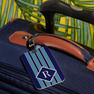 Blue Stripes with Monogram Luggage Tag