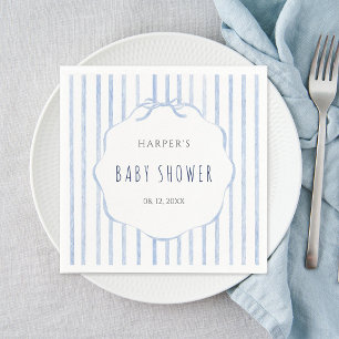Blue Stripes with Scalloped Frame Boy Baby Shower Napkin