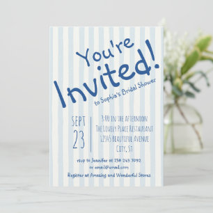 Blue Stripes You're Invited Bridal Shower Invitation