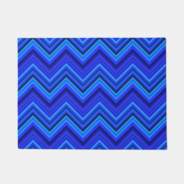 Blue stripes zigzag pattern doormat (Front)