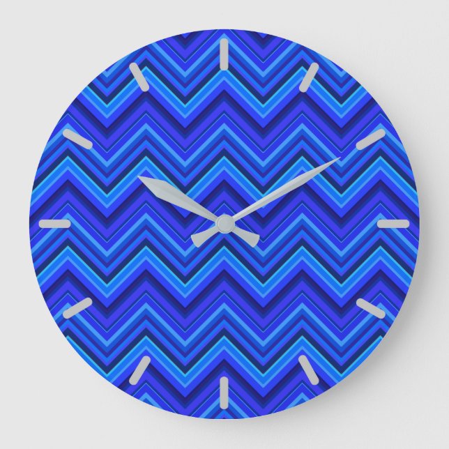 Blue stripes zigzag pattern large clock (Front)