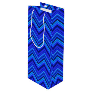 Blue stripes zigzag pattern wine gift bag