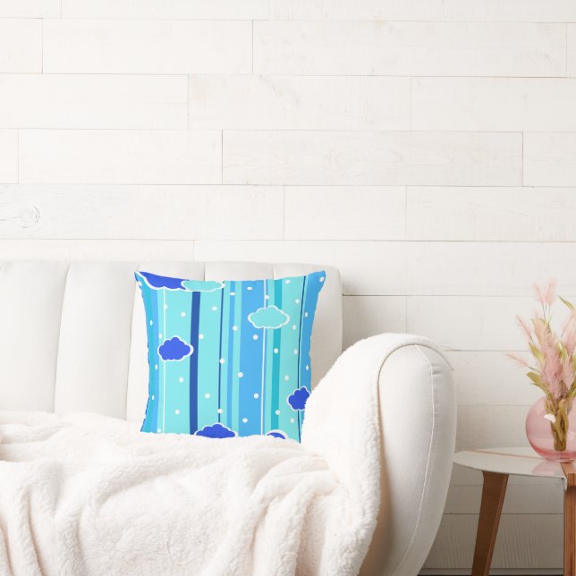 blue strips clouds dots cushion (Couch)