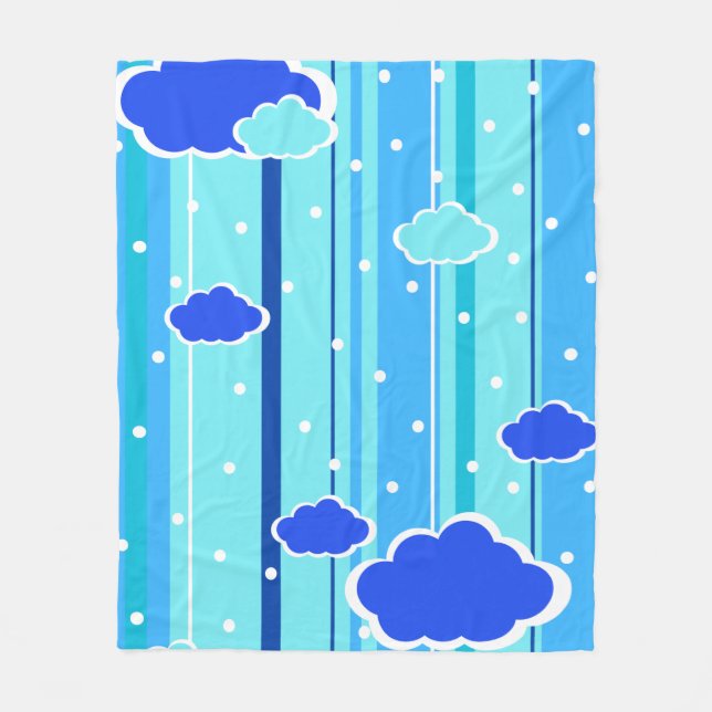 blue strips clouds dots fleece blanket (Front)