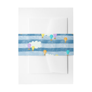 Blue, stripy, hot air balloon and clouds invitation belly band