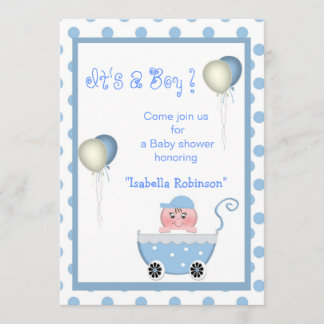 Blue Stroller It's a Boy Baby Shower Invitations
