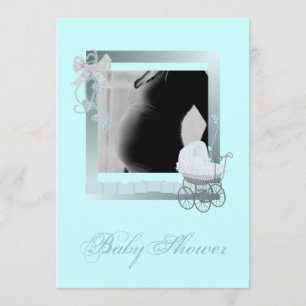 Blue Stroller Photo Baby Shower Invitation