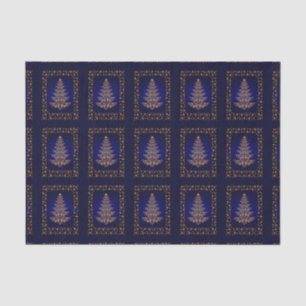 Blue Stylish Christmas Tree And Stars Tissue Paper