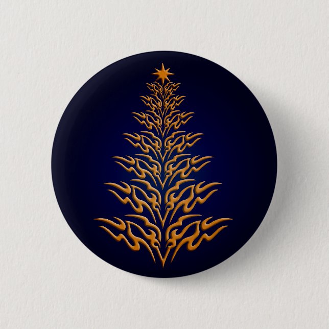 Blue Stylish Christmas Tree Button (Front)