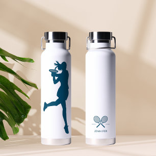 Blue Stylish Female Tennis Player Personalized  Water Bottle