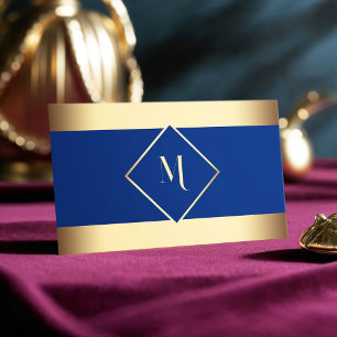 Blue Stylish Gold Frame Modern Business Card