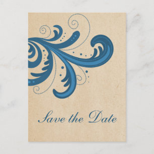 Blue Stylish Swirls Save the Date Postcard