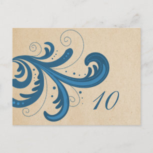 Blue Stylish Swirls Table Number Postcard
