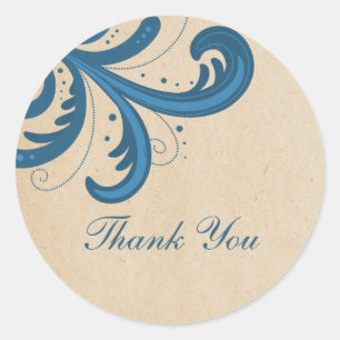 Blue Stylish Swirls Thank You Stickers