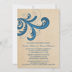 Blue Stylish Swirls Wedding Invite