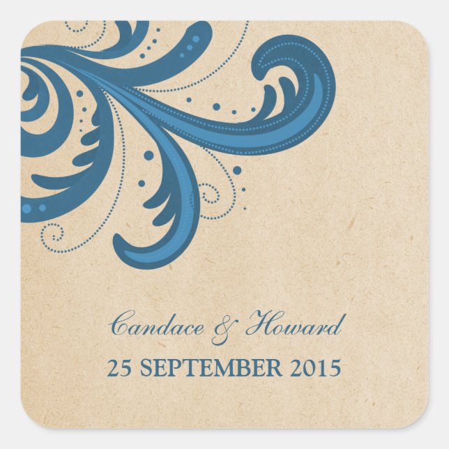 Blue Stylish Swirls Wedding Stickers (Front)