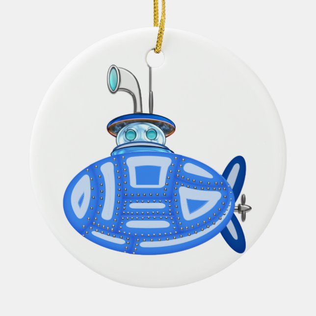 Blue Submarine Ceramic Tree Decoration (Front)