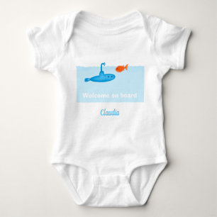 Blue Submarine with a Red Fish Baby Bodysuit