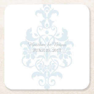 Blue Subtle Damask Paper Coasters
