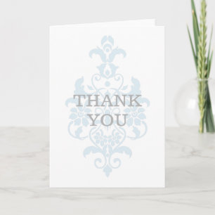 Blue Subtle Damask Thank You Card