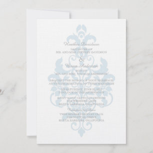Blue Subtle Damask Wedding Invite