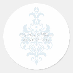 Blue Subtle Damask Wedding Stickers