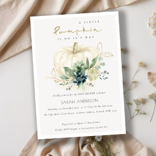 Blue Succulent Little Pumpkin Baby Shower Invite