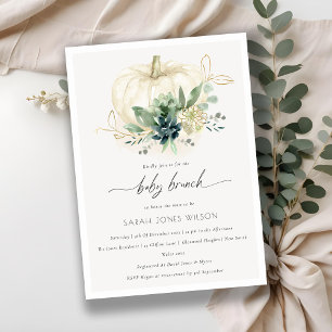 Blue Succulent Pumpkin Baby Brunch Shower Invite