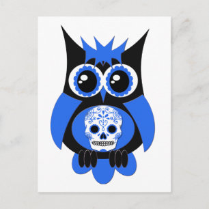 Blue Sugar Skull Owl Postcard