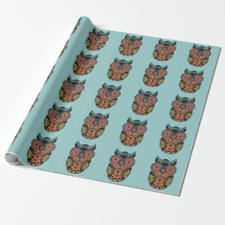 Blue Sugar Skull Owl Wrapping Paper