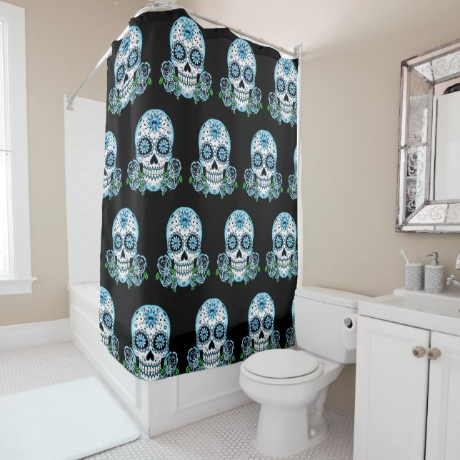 Blue Sugar Skull Shower Curtain (In Situ)