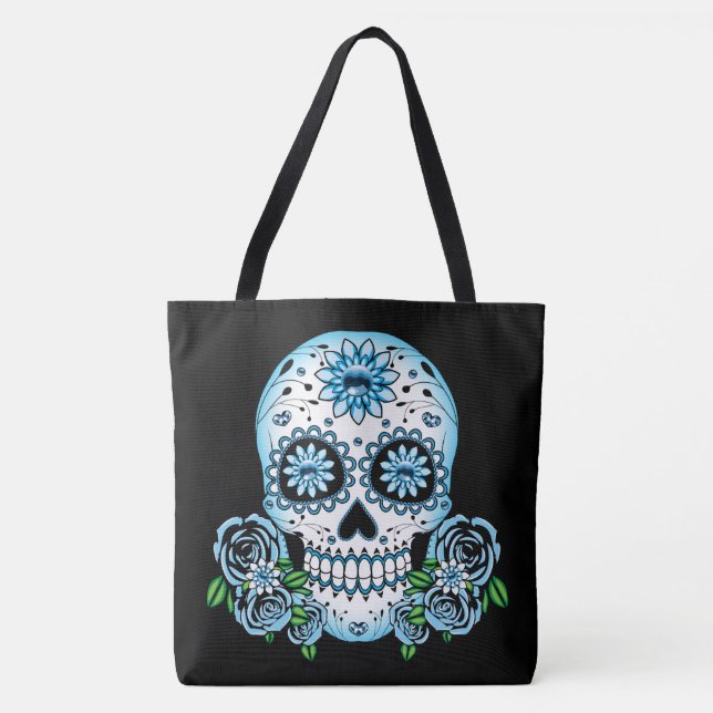 Blue Sugar Skull Tote Bag (Front)