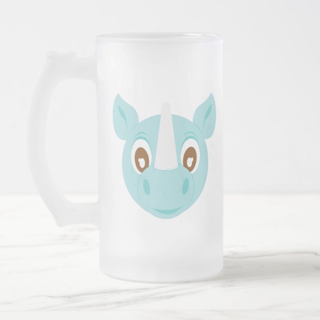 Blue Sumatran Rhino Frosted Glass Beer Mug (Left)