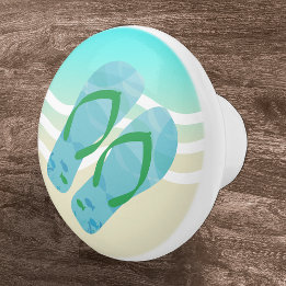 Blue Summer Beach Waves Flip Flops Door Knob