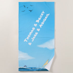 Blue Summer, Bright Sky, White Name Beach Towel