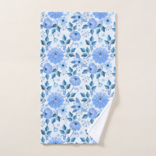Blue summer flowers bathroom hand towel