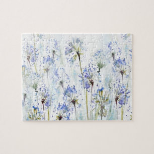 Blue summer flowers watercolor sketch jigsaw puzzle