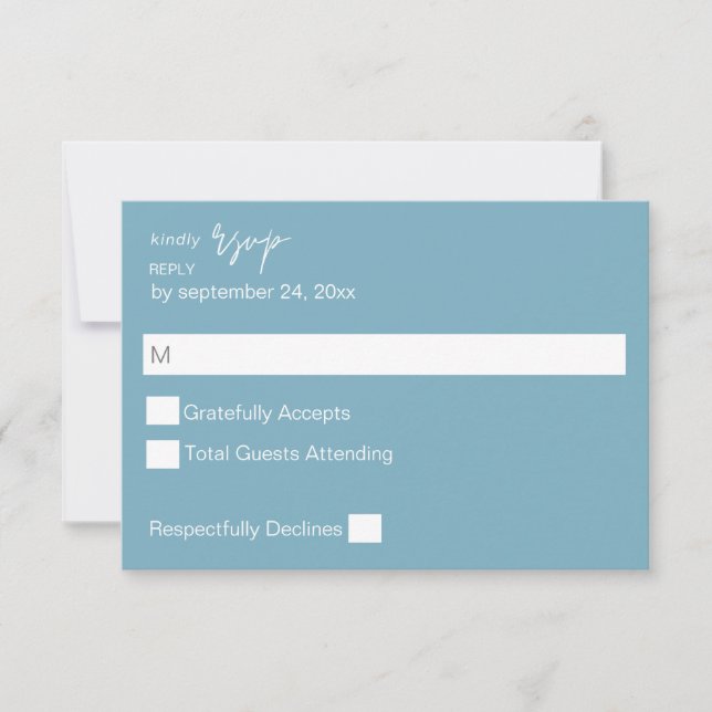 Blue Summer MOD Calligraphy no Meal RSVP Card (Front)