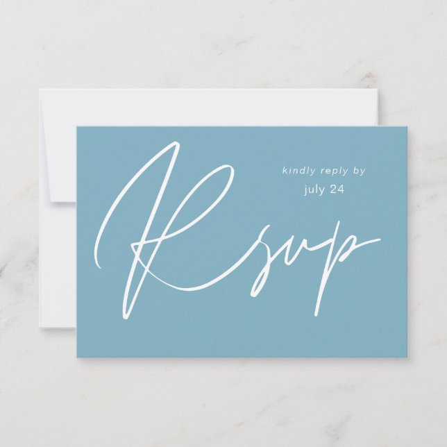 Blue Summer MOD Calligraphy w Meal RSVP Card (Front)