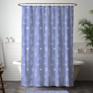 Blue Summer Ocean Nautical Pattern Shower Curtain
