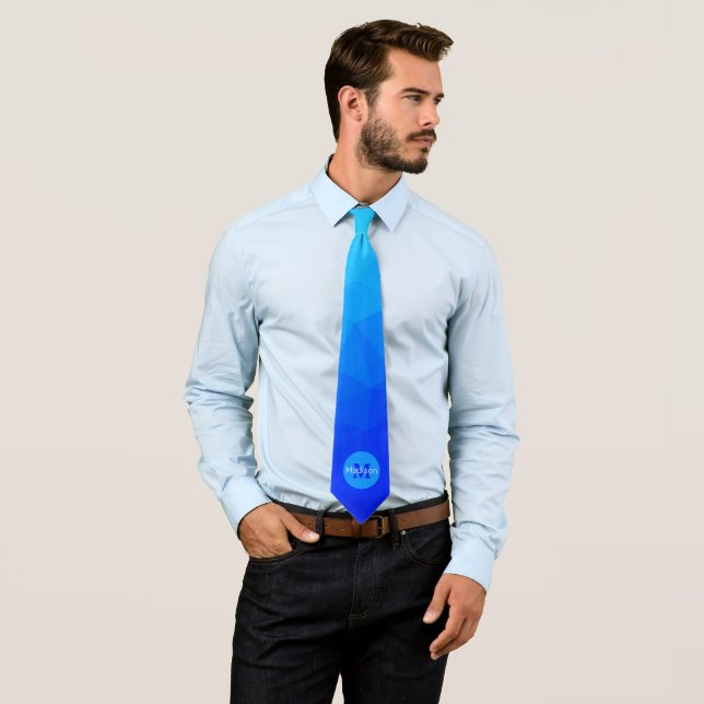 Blue summer sea geometric mesh pattern Monogram Tie (In Situ)