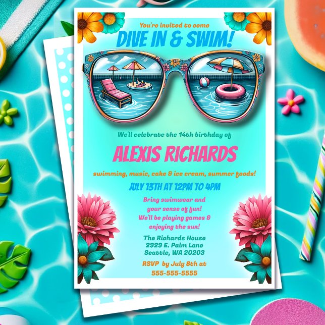 Blue Summer Splash Birthday Pool Party Invitation (Blue Summer Splash Birthday Pool Party Invitation)