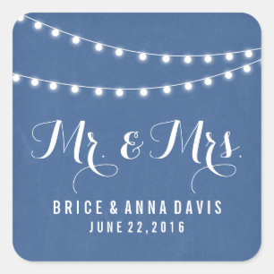 Blue Summer String Light Wedding Stickers