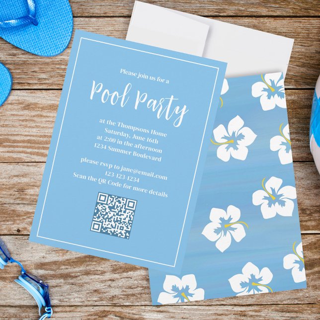 Blue Summer Tropical Floral Custom Party Invitation (Creator Uploaded)
