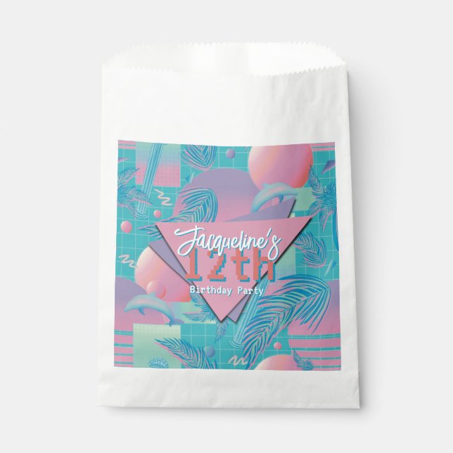 Blue Summer Vaporwave Sunset Birthday Favour Bags (Front)