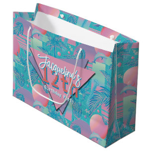 Blue Summer Vaporwave Sunset Birthday Large Gift Bag