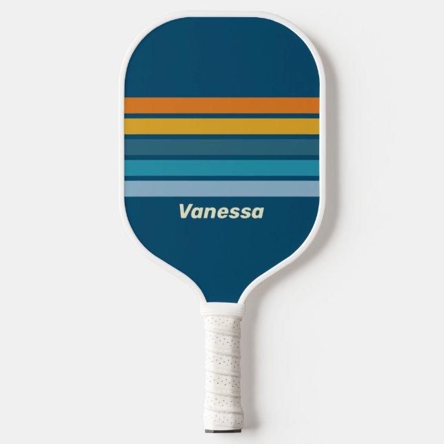 Blue Sun Across Striping with Name Pickleball Paddle (Front)