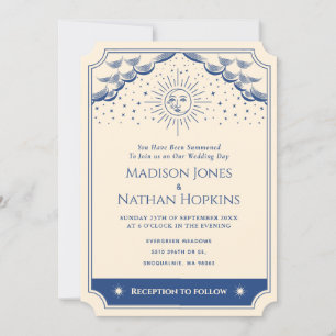 Blue Sun and Moon Tarot Card Wedding Invitation