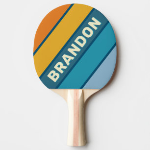 Blue Sun Bold Striped with Name Ping Pong Paddle