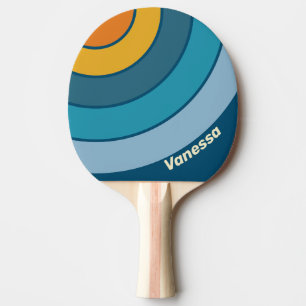 Blue Sun Circle Stripe with Name Ping Pong Paddle